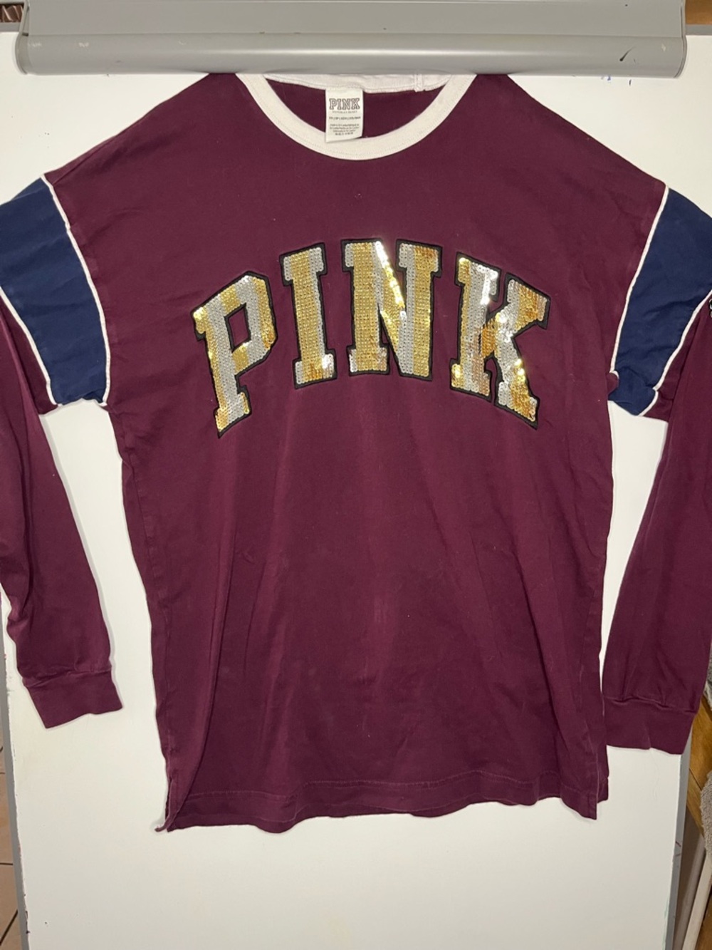 PINK Victoria's Secret Burgundy Long-Sleeve Sequin Logo Top